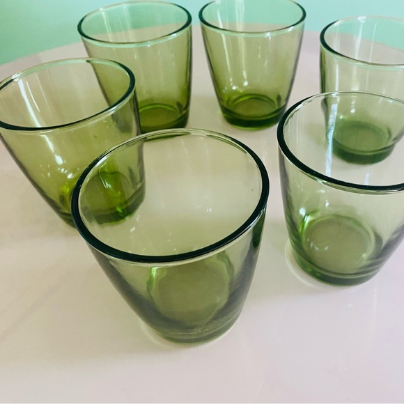 Set of Six Vintage Mid Century Modern Green Small Drinking Glasses - Picture 1 of 12